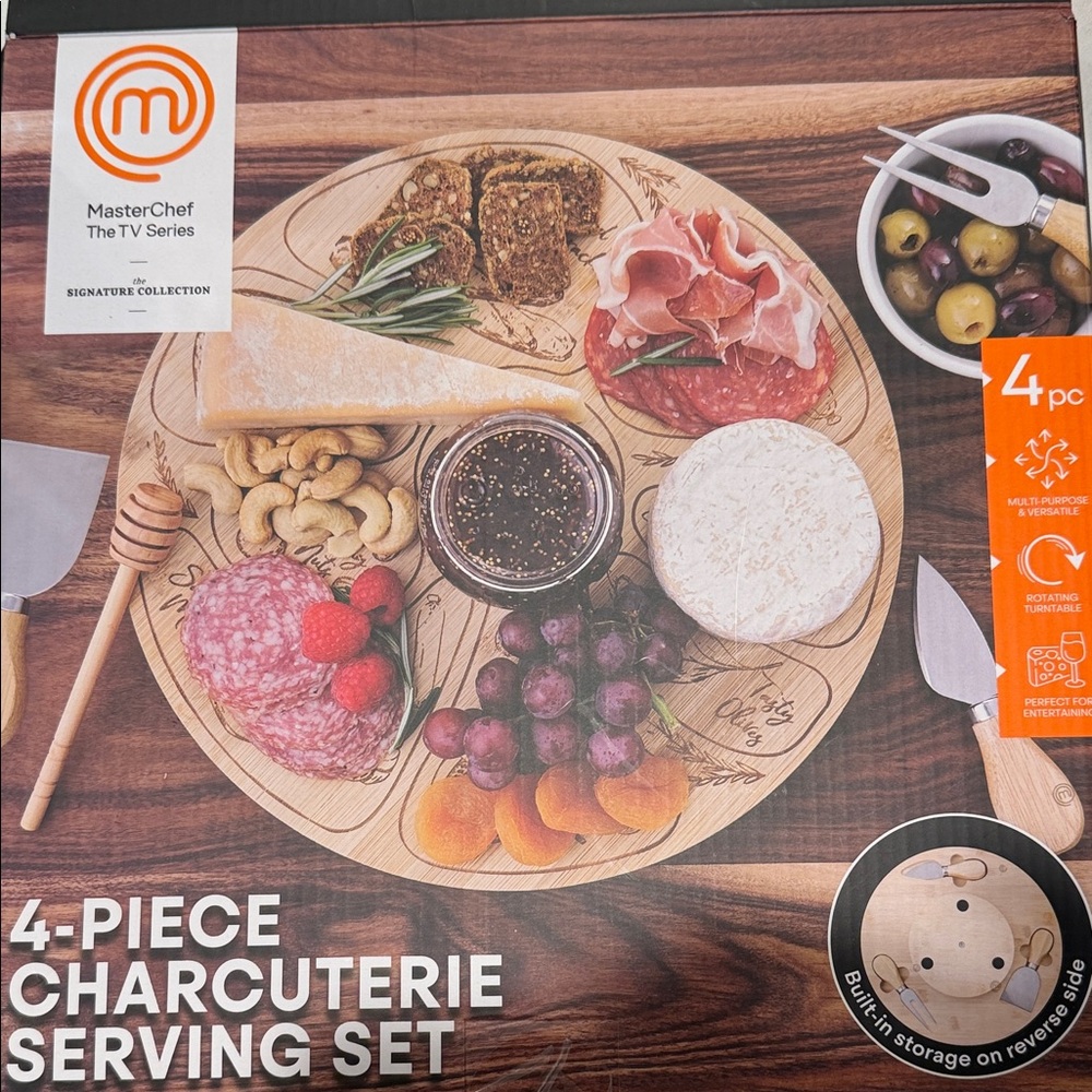 4-Piece Charcuterie Serving Set - Natural Wood